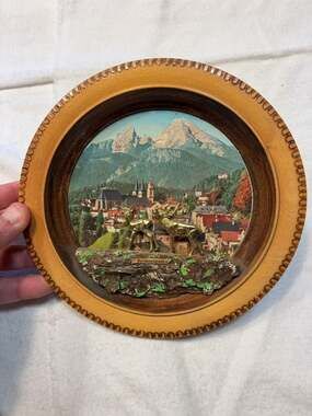 Vintage Berchtesgaden German Handarbeit Wood Wall Plaque with Brass Deer